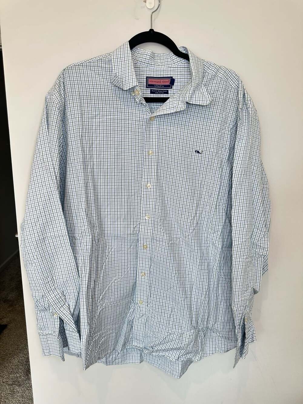 Vineyard Vines Whale Shirt Size XXL Blue White Checkered Button Up